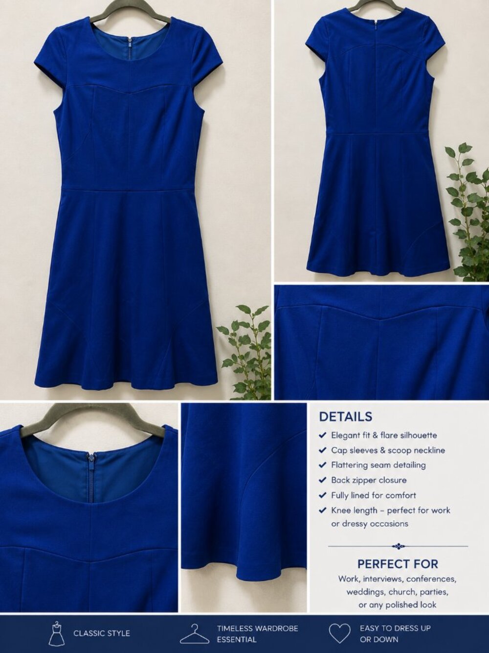 Cynthia Steffe Cobalt Blue Fit & Flare Knee Length Dress Cap Sleeve